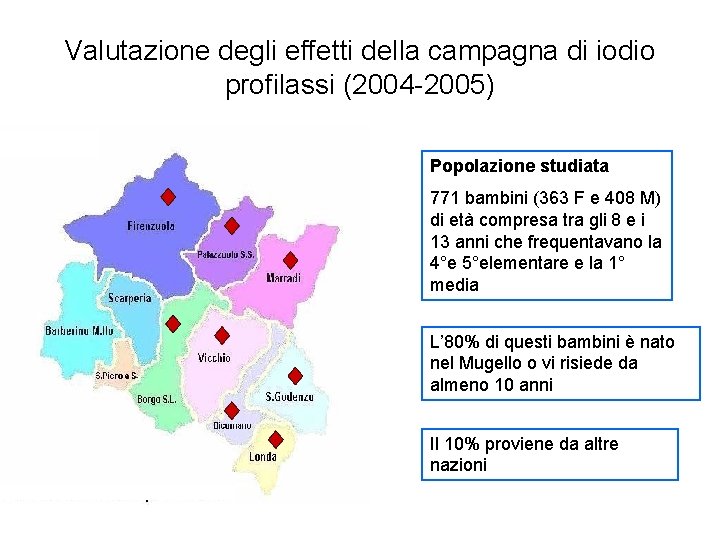 Valutazione degli effetti della campagna di iodio profilassi (2004 -2005) Popolazione studiata 771 bambini