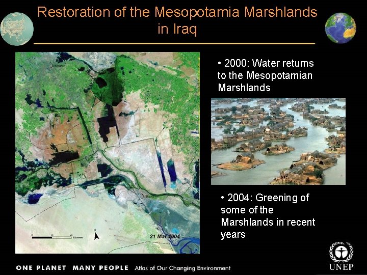 Restoration of the Mesopotamia Marshlands in Iraq • 2000: Water returns to the Mesopotamian