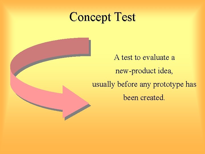 Concept Test A test to evaluate a new-product idea, usually before any prototype has