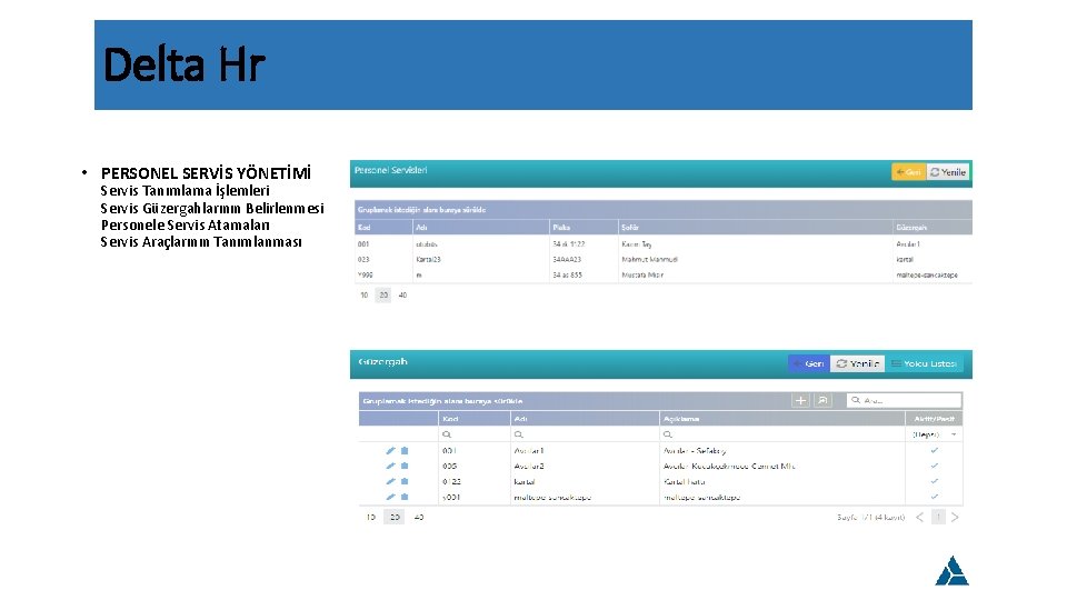 Delta Hr • PERSONEL SERVİS YÖNETİMİ Servis Tanımlama İşlemleri Servis Güzergahlarının Belirlenmesi Personele Servis