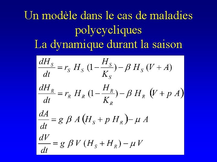 Un modèle dans le cas de maladies polycycliques La dynamique durant la saison 