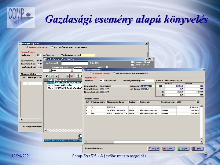 Gazdasági esemény alapú könyvelés 10/24/2021 Comp-Sys Kft - A jövőbe mutató megoldás 7 