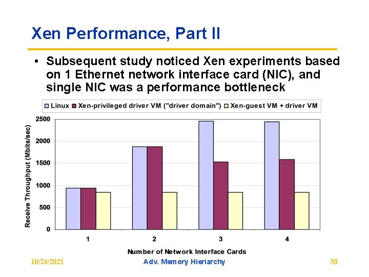 Xen Performance, Part II • Subsequent study noticed Xen experiments based on 1 Ethernet