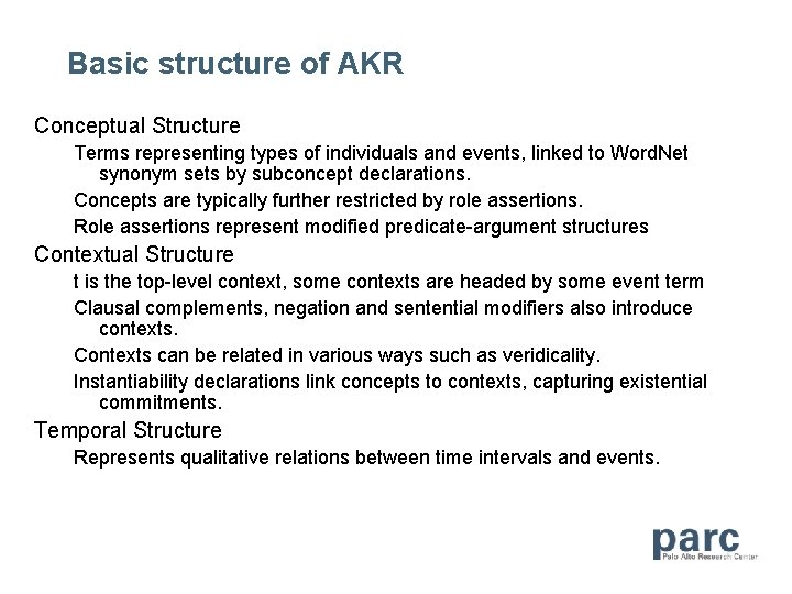 Basic structure of AKR Conceptual Structure Terms representing types of individuals and events, linked