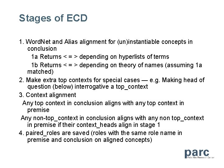 Stages of ECD 1. Word. Net and Alias alignment for (un)instantiable concepts in conclusion