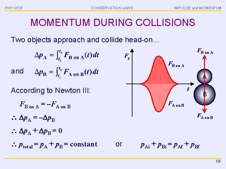 PHY 1012 F CONSERVATION LAWS IMPULSE and MOMENTUM DURING COLLISIONS Two objects approach and