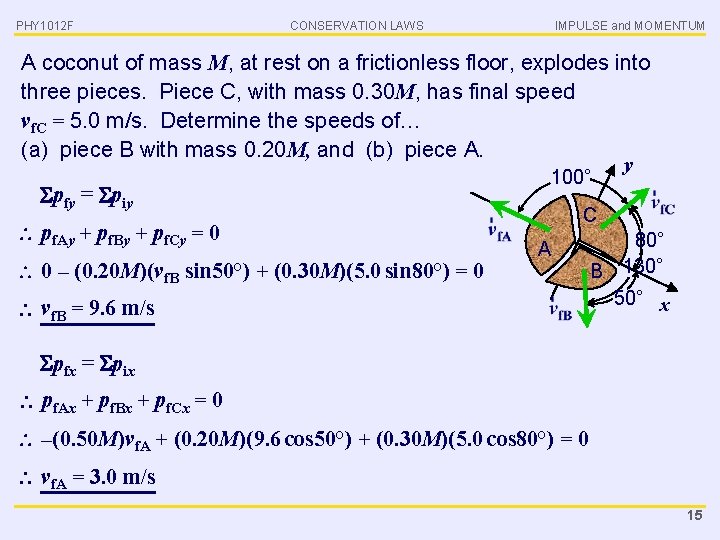 PHY 1012 F CONSERVATION LAWS IMPULSE and MOMENTUM A coconut of mass M, at