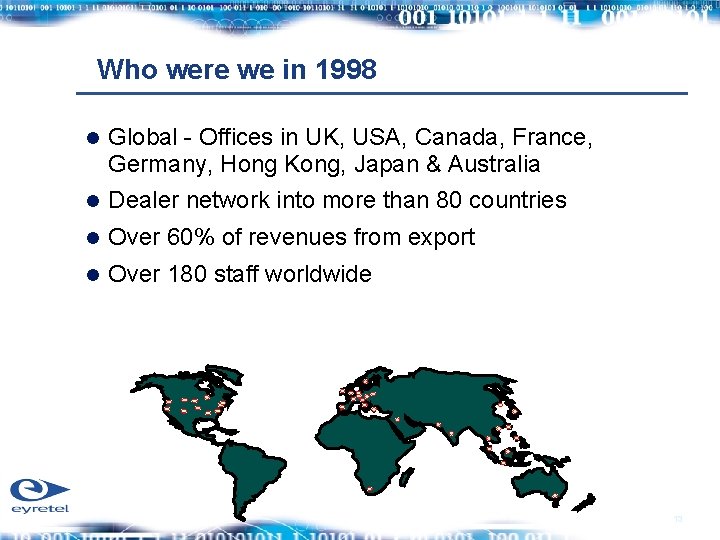 Who were we in 1998 Global - Offices in UK, USA, Canada, France, Germany,