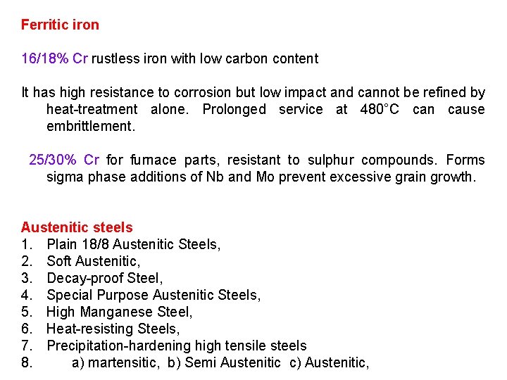 Ferritic iron 16/18% Cr rustless iron with low carbon content It has high resistance