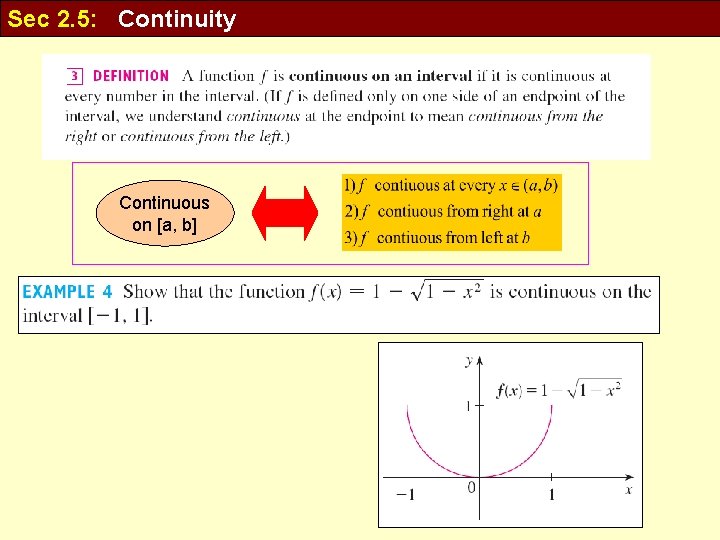 Sec 2. 5: Continuity Continuous on [a, b] 