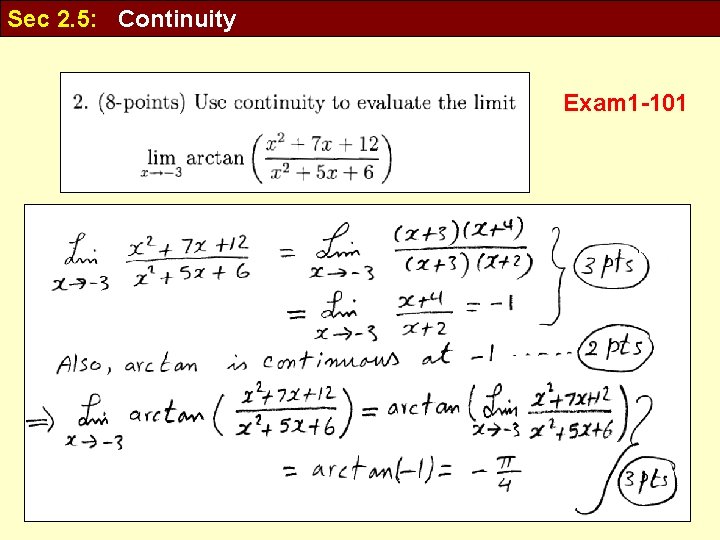 Sec 2. 5: Continuity Exam 1 -101 