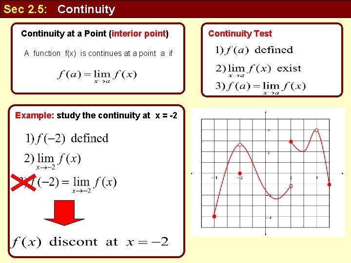 Sec 2. 5: Continuity at a Point (interior point) A function f(x) is continues