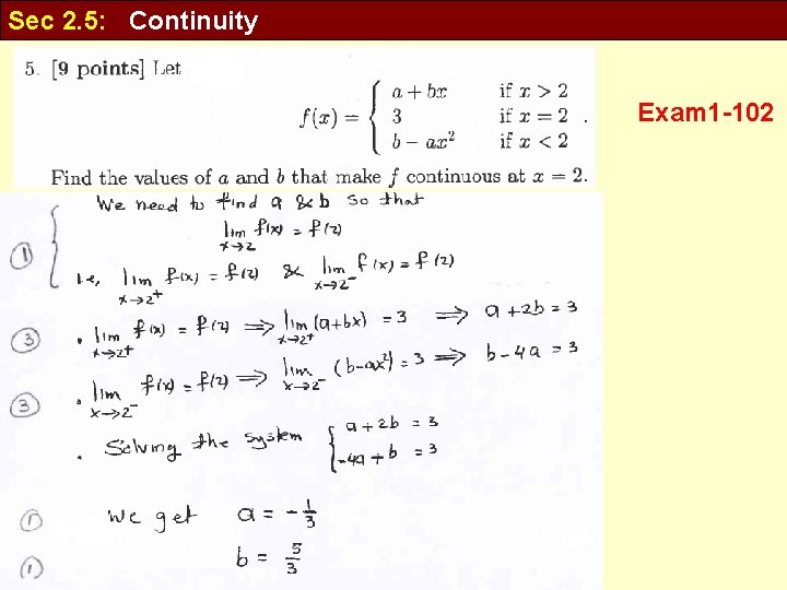 Sec 2. 5: Continuity Exam 1 -102 