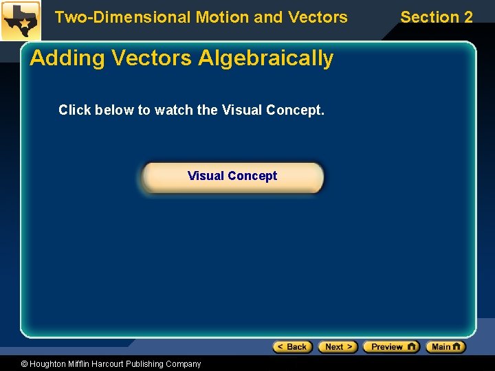 Two-Dimensional Motion and Vectors Adding Vectors Algebraically Click below to watch the Visual Concept