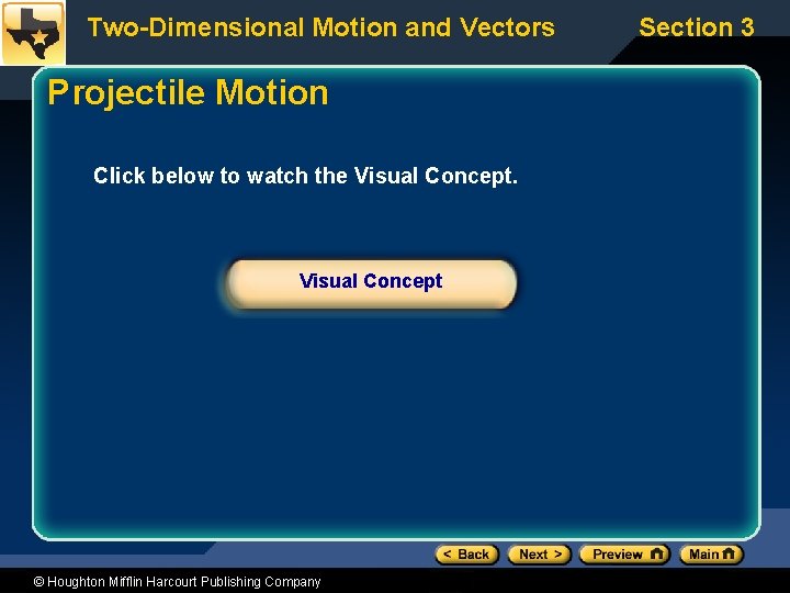 Two-Dimensional Motion and Vectors Projectile Motion Click below to watch the Visual Concept ©