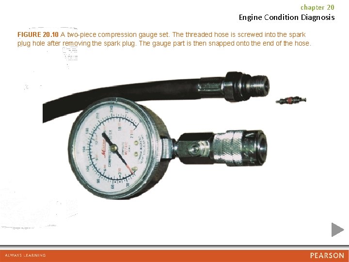 chapter 20 Engine Condition Diagnosis FIGURE 20. 10 A two-piece compression gauge set. The