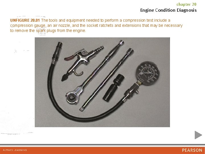 chapter 20 Engine Condition Diagnosis UNFIGURE 20. 01 The tools and equipment needed to