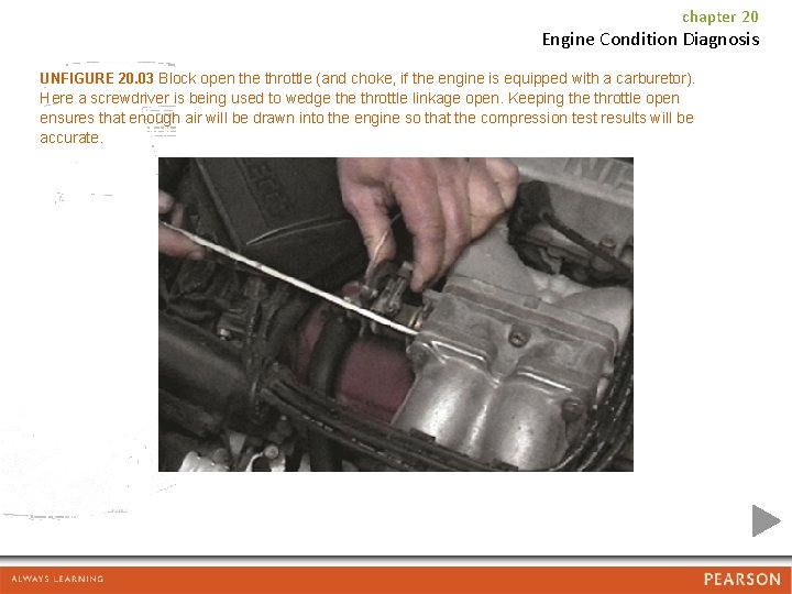 chapter 20 Engine Condition Diagnosis UNFIGURE 20. 03 Block open the throttle (and choke,