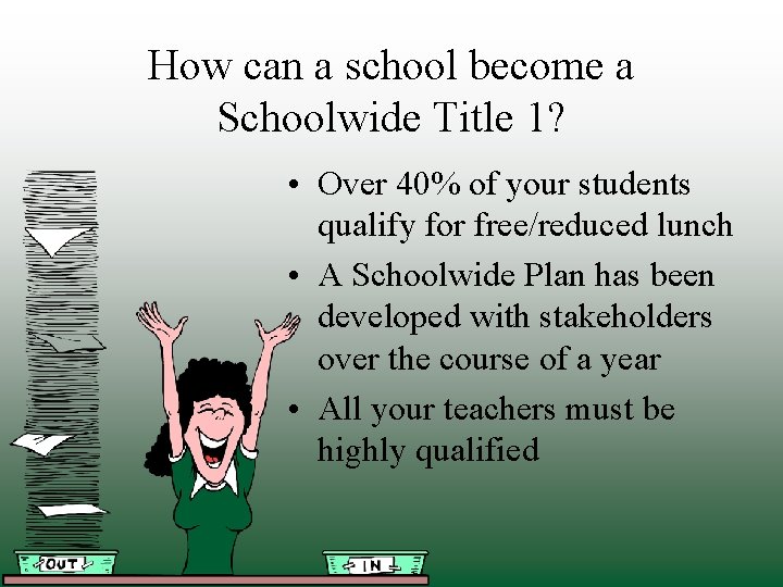 How can a school become a Schoolwide Title 1? • Over 40% of your