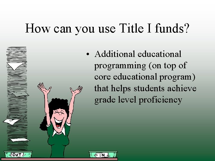 How can you use Title I funds? • Additional educational programming (on top of