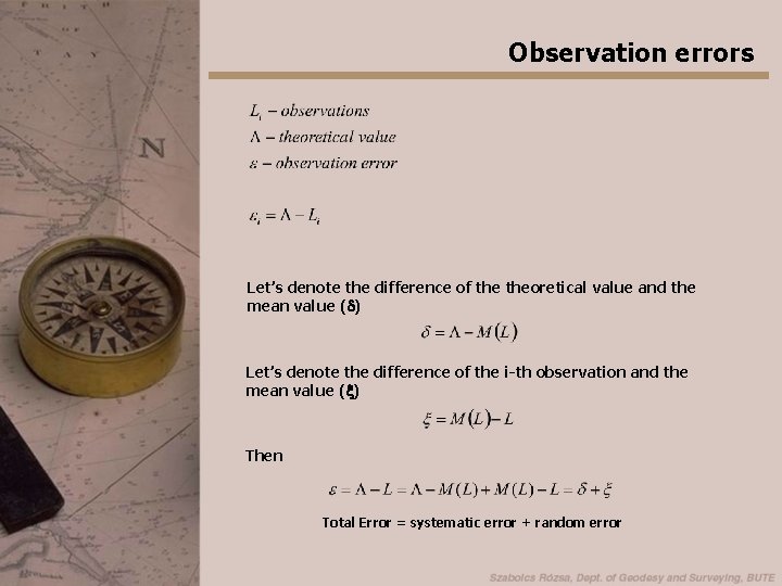 Observation errors Let’s denote the difference of theoretical value and the mean value (d)