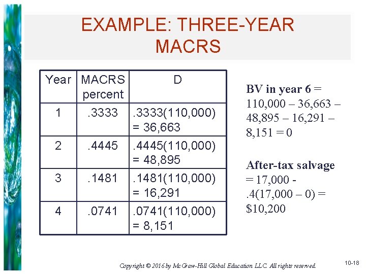 EXAMPLE: THREE-YEAR MACRS Year MACRS percent 1 . 3333 2 . 4445 3 .