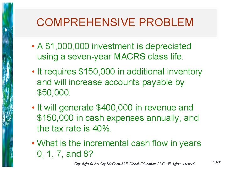 COMPREHENSIVE PROBLEM • A $1, 000 investment is depreciated using a seven-year MACRS class