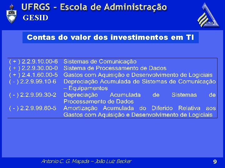 GESID Contas do valor dos investimentos em TI Antonio C. G. Maçada – João