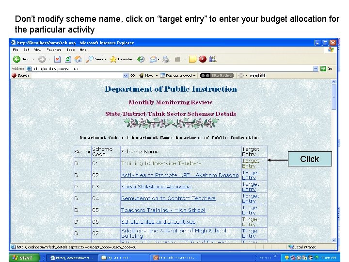 Don’t modify scheme name, click on “target entry” to enter your budget allocation for