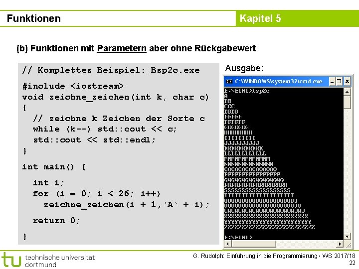 Funktionen Kapitel 5 (b) Funktionen mit Parametern aber ohne Rückgabewert // Komplettes Beispiel: Bsp