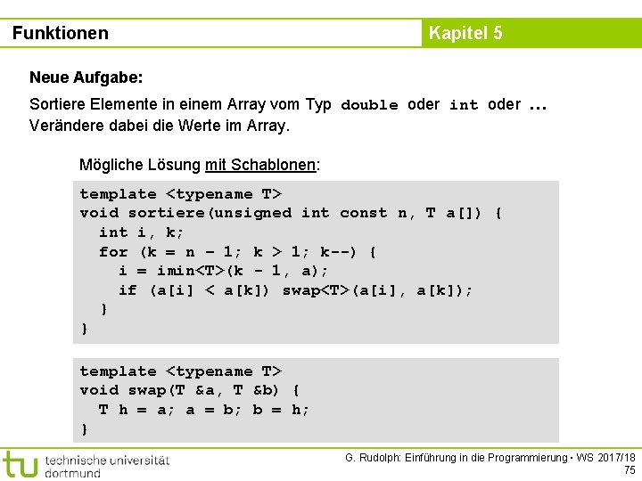 Funktionen Kapitel 5 Neue Aufgabe: Sortiere Elemente in einem Array vom Typ double oder