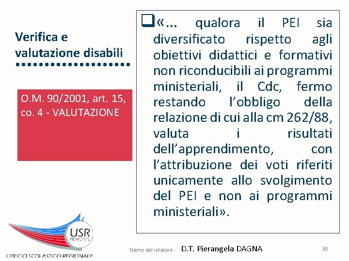 Verifica e valutazione disabili O. M. 90/2001, art. 15, co. 4 - VALUTAZIONE q