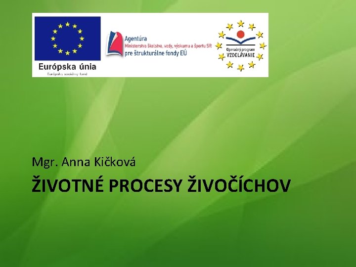 Mgr. Anna Kičková ŽIVOTNÉ PROCESY ŽIVOČÍCHOV 