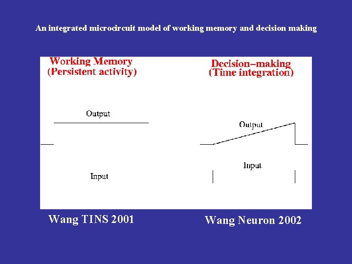 An integrated microcircuit model of working memory and decision making Wang TINS 2001 Wang