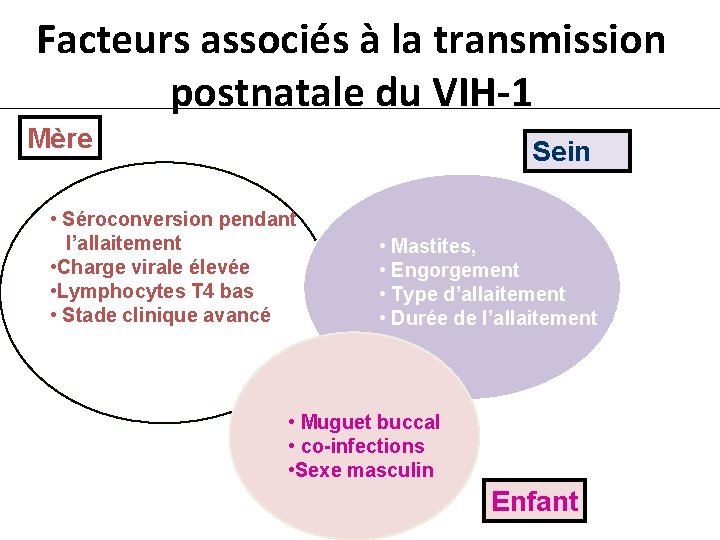 Facteurs associés à la transmission postnatale du VIH-1 Mère Sein • Séroconversion pendant l’allaitement