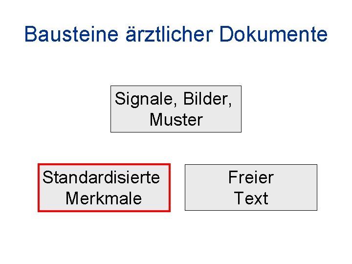 Bausteine ärztlicher Dokumente Signale, Bilder, Muster Standardisierte Merkmale Freier Text 