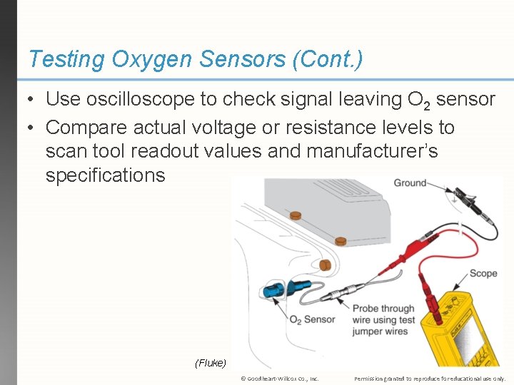 Testing Oxygen Sensors (Cont. ) • Use oscilloscope to check signal leaving O 2