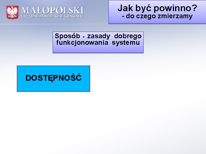 Jak być powinno? - do czego zmierzamy Sposób - zasady dobrego funkcjonowania systemu DOSTĘPNOŚĆ