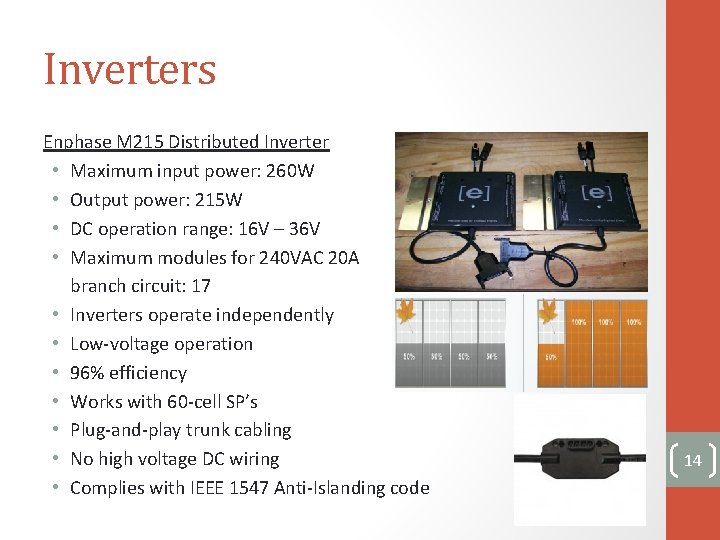 Inverters Enphase M 215 Distributed Inverter • Maximum input power: 260 W • Output