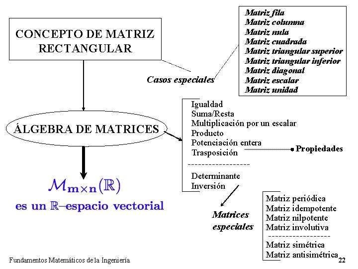 CONCEPTO DE MATRIZ RECTANGULAR Casos especiales ÁLGEBRA DE MATRICES Matriz fila Matriz columna Matriz CONCEPTO DE MATRIZ RECTANGULAR Casos especiales ÁLGEBRA DE MATRICES Matriz fila Matriz columna Matriz