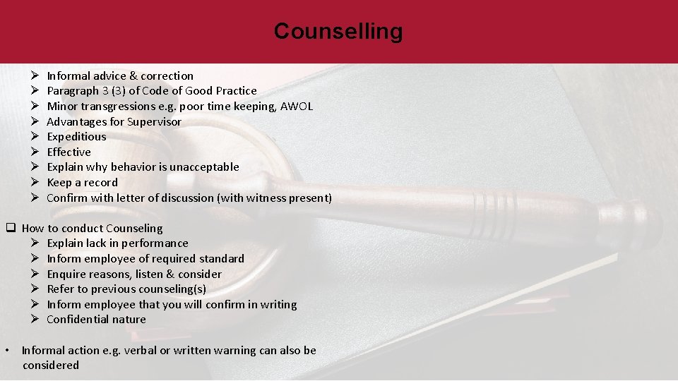 Counselling Ø Ø Ø Ø Ø Informal advice & correction Paragraph 3 (3) of