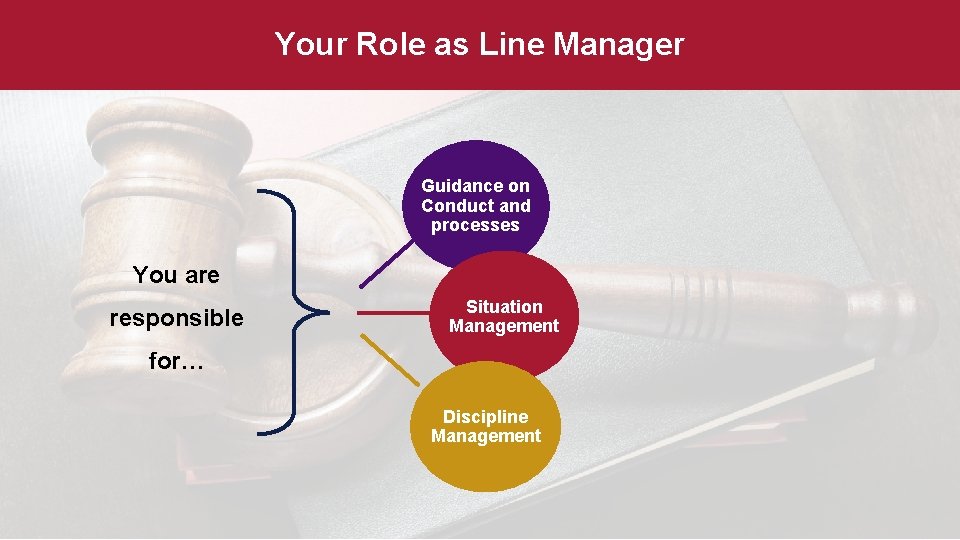 Your Role as Line Manager Guidance on Conduct and processes You are responsible Situation
