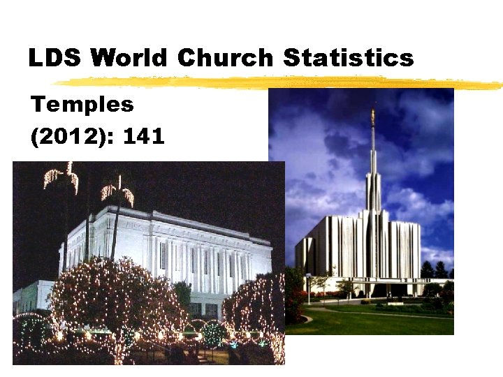 LDS World Church Statistics Temples (2012): 141 