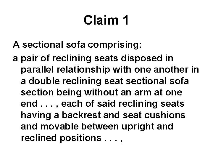 Claim 1 A sectional sofa comprising: a pair of reclining seats disposed in parallel