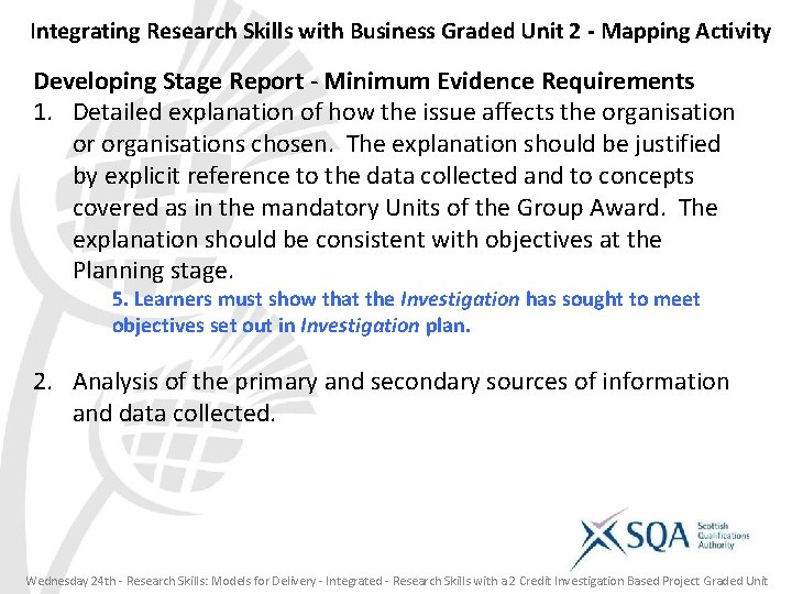 Integrating Research Skills with Business Graded Unit 2 - Mapping Activity Developing Stage Report