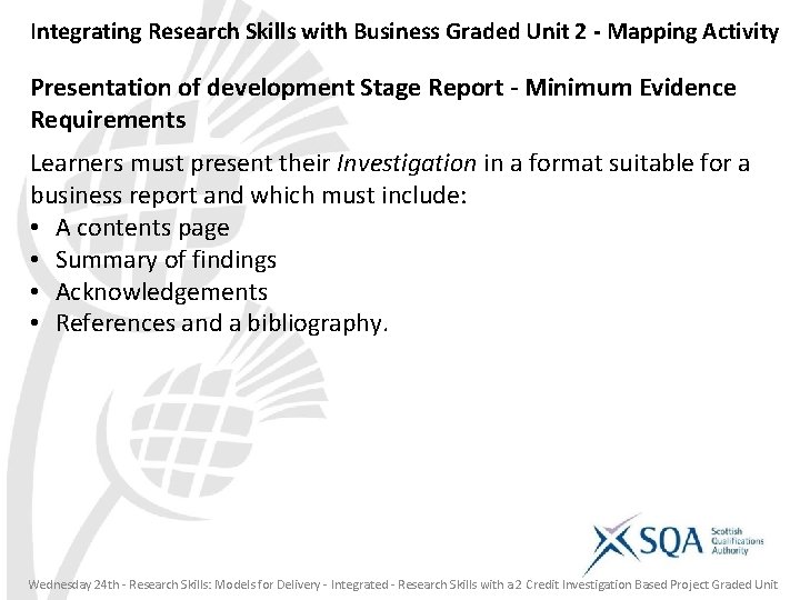 Integrating Research Skills with Business Graded Unit 2 - Mapping Activity Presentation of development