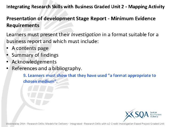 Integrating Research Skills with Business Graded Unit 2 - Mapping Activity Presentation of development