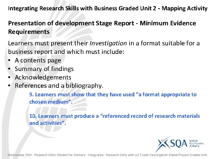 Integrating Research Skills with Business Graded Unit 2 - Mapping Activity Presentation of development