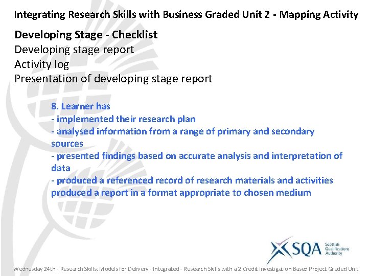 Integrating Research Skills with Business Graded Unit 2 - Mapping Activity Developing Stage -