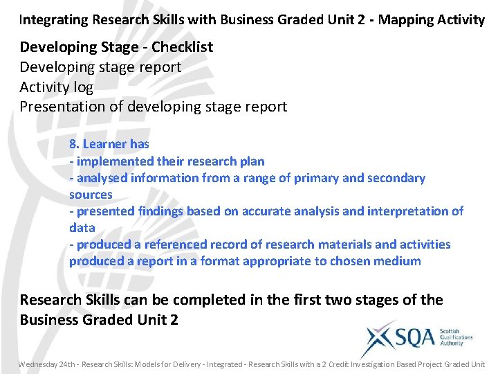 Integrating Research Skills with Business Graded Unit 2 - Mapping Activity Developing Stage -